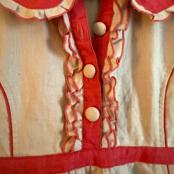 BB 100% Linen Retro Style Pink Piped Midi Dress Peter Pan collar Medium - Picture 5 of 8